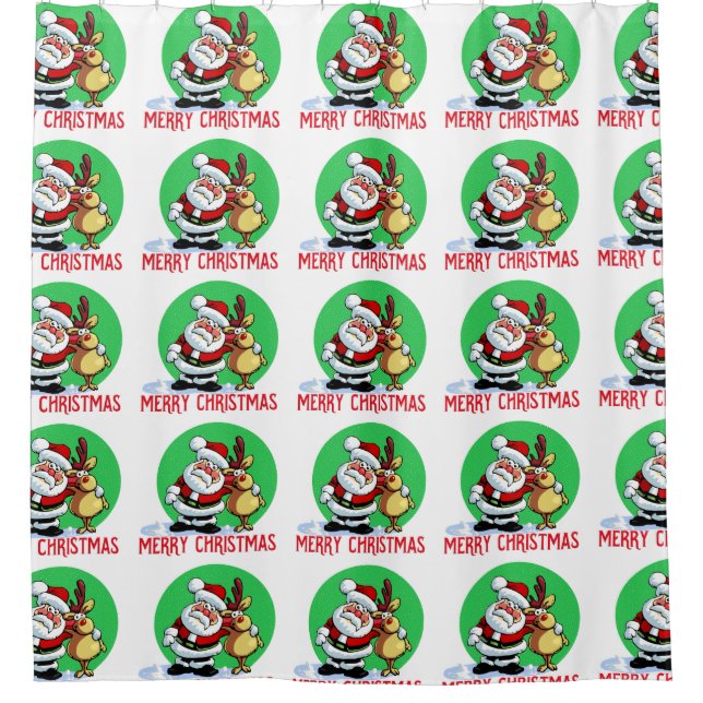 Santa claus with reindeer friend shower curtain (Front)