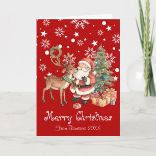 Santa Claus with reindeer whimsical Greeting Card