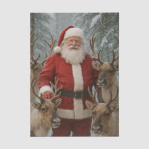 santa claus with reindeers in snowy wood christmas tissue paper