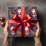 Santa Claus with Rudolph Custom Christmas Festive Wrapping Paper<br><div class="desc">Customise to change the background colour. Illustrations by becky nimoy</div>