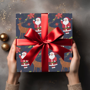 Santa Claus with Rudolph Custom Christmas Festive Wrapping Paper