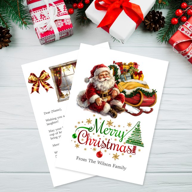 Santa Claus with Sleigh Full of Gifts Christmas Holiday Card (Creator Uploaded)