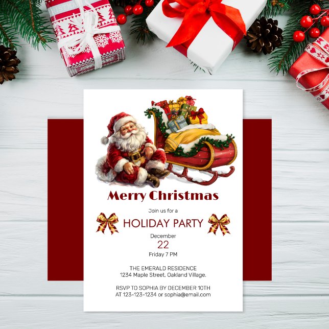 Santa Claus with Sleigh Full of Gifts Christmas Invitation (Creator Uploaded)