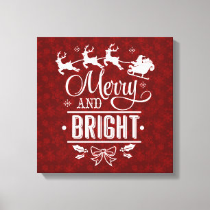 Santa Claus with sleigh Merry And Bright script Canvas Print