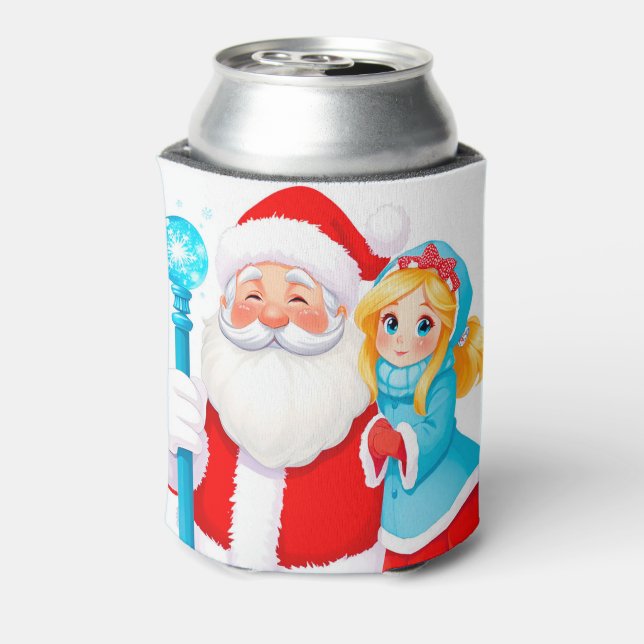 Santa Claus With Snow Maiden in Winter Attire Can Cooler (Can Back)
