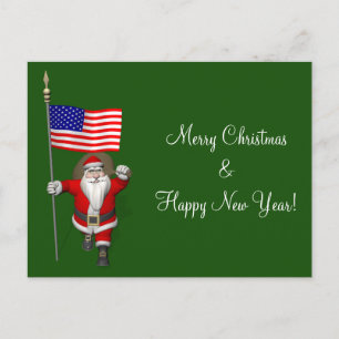 Santa Claus With Star Spangled Banner Holiday Postcard