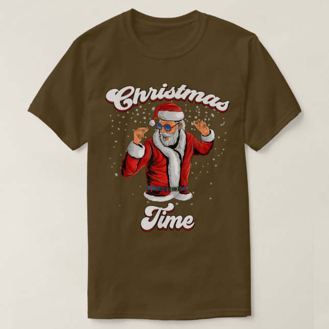 Santa Claus With Sunglasses Dancing Snow Christmas T-Shirt (Design Front)