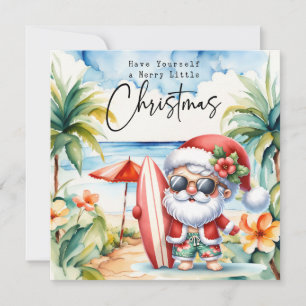 Santa Claus with Surf Board from Hawaii  Christmas Holiday Card