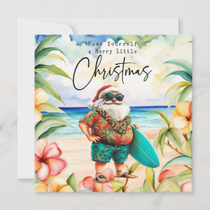 Santa Claus with Surf Board from Hawaii Christmas Holiday Card