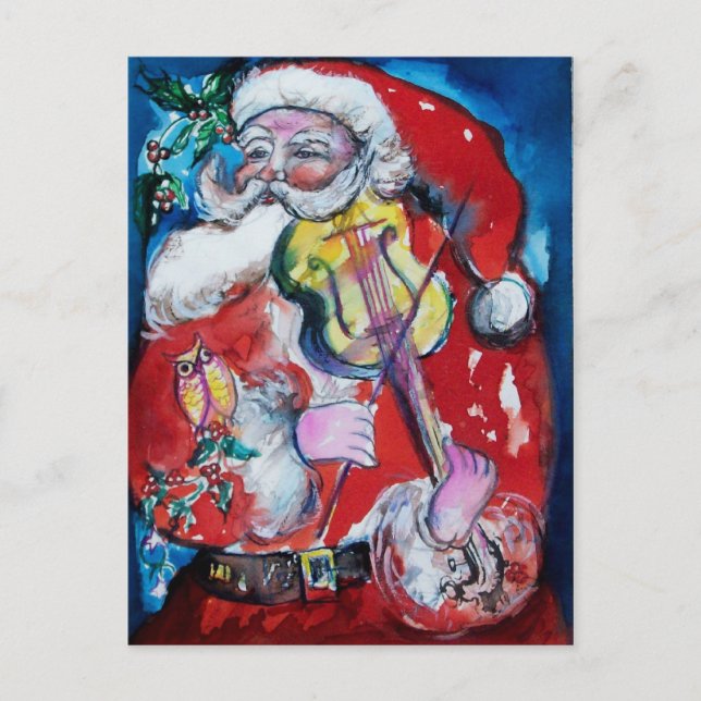 SANTA CLAUS WITH VIOLIN HOLIDAY POSTCARD (Front)