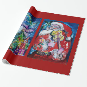 SANTA CLAUS WITH VIOLIN/ SNOWMAN AND XMAS TREE WRAPPING PAPER