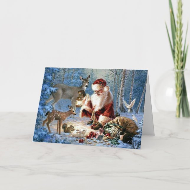 Santa Claus with wildlife Holiday Card (Front)