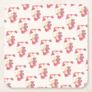 Santa Claus Word Cloud Ho Typography Red White Square Paper Coaster