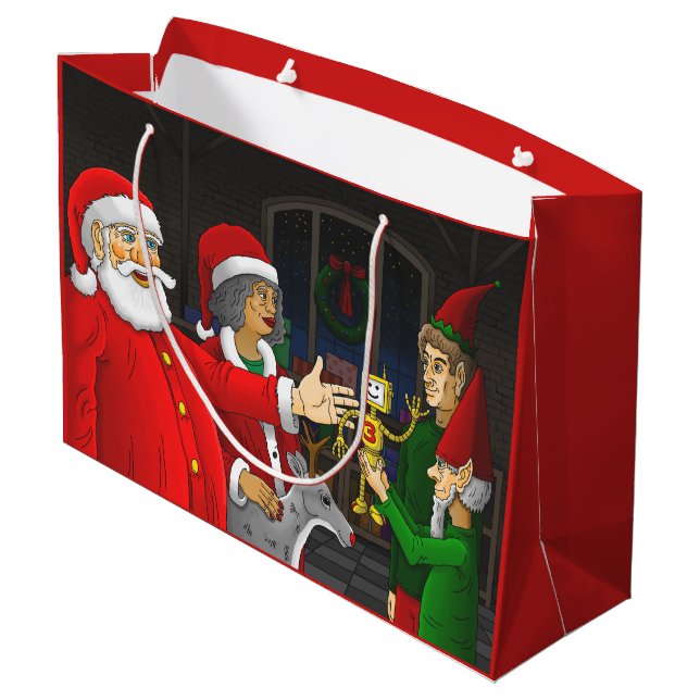 Santa Claus Workshop Large Gift Bag (Back Angled)