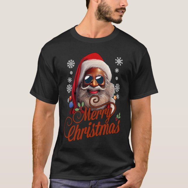 Santa Claus Xmas Santa Black Afro African American T-Shirt (Front)