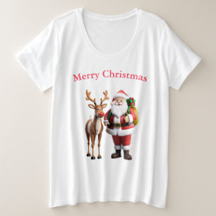 Santa Clause and his reindeer Plus Size T-Shirt