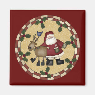 Santa Clause and Reindeer Christmas Magnet