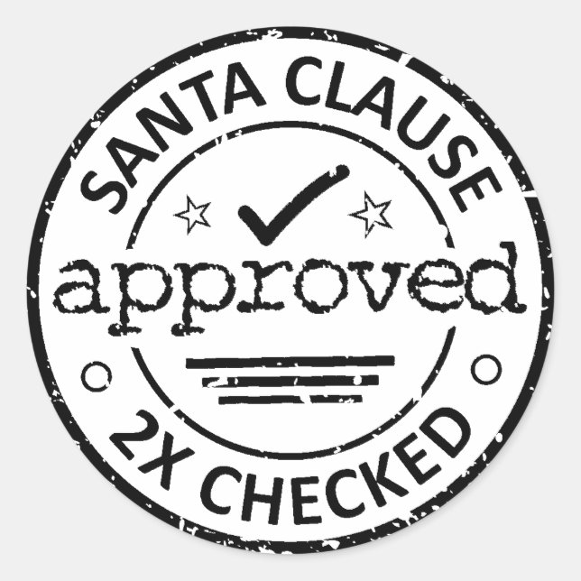 Santa Clause Approved 2 x Checked Christmas Classic Round Sticker (Front)