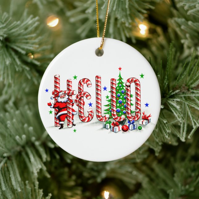 Santa Clause Candy Canes Hello Christmas Art Ceramic Tree Decoration (Tree)