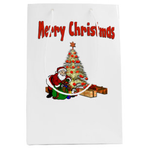 Santa Clause Christmas Tree Medium Gift Bag