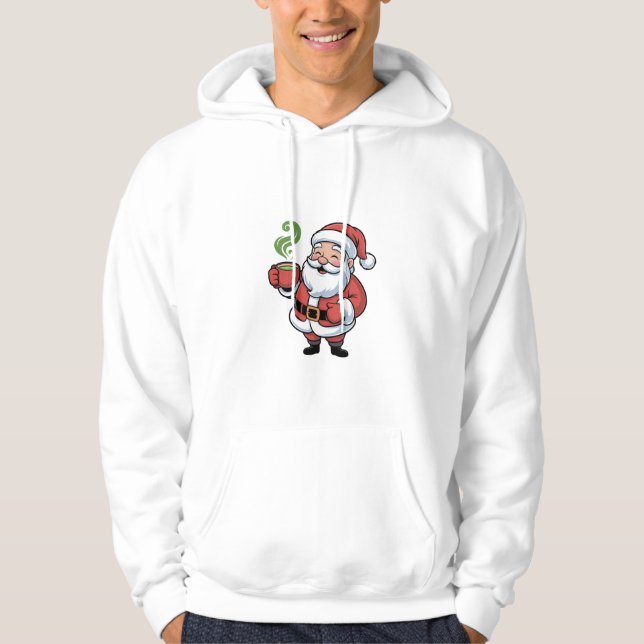 Santa Clause Drinking a Matcha Christmas Hoodie (Front)