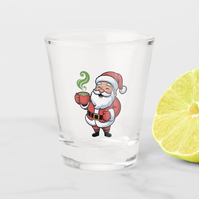 Santa Clause Drinking a Matcha Christmas Shot Glass (Front)