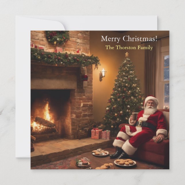 Santa Clause eating cookings Holiday Card (Front)