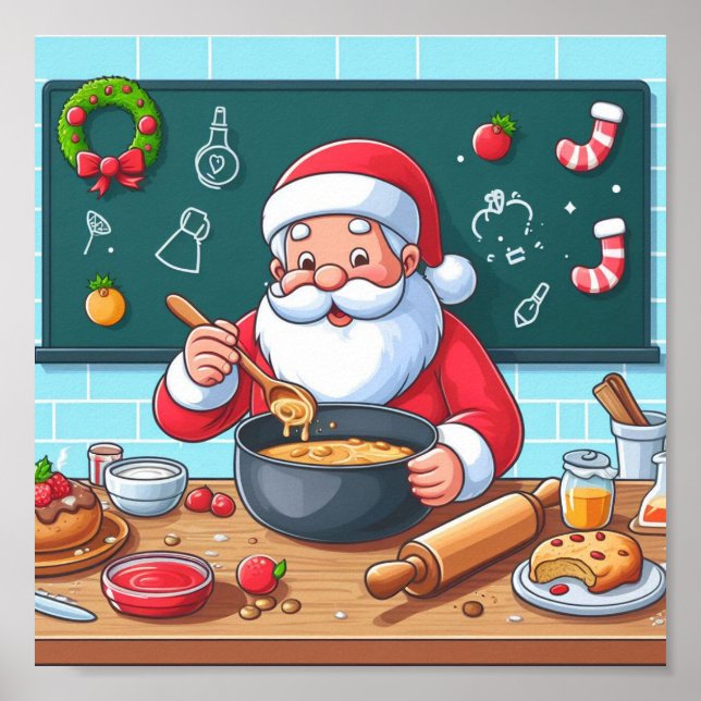 santa clause enjoying cooking poster (Front)
