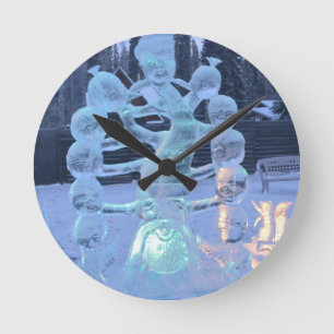 Santa Clause Faces Funny Christmas Holiday Round Clock