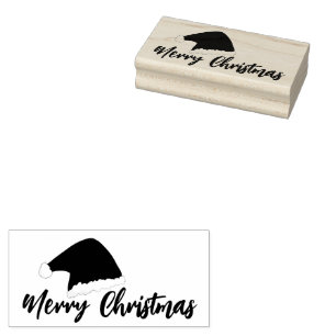 Santa Clause Hat Merry Christmas Script Rubber Stamp