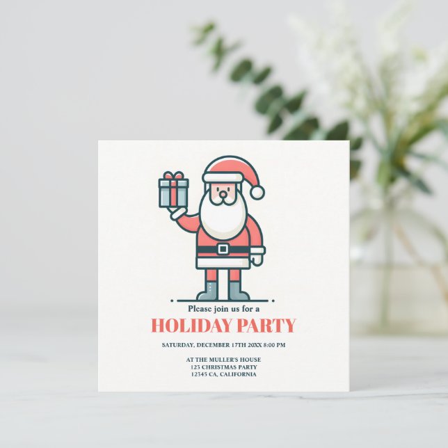 santa clause hold christmas gift box invitation (Standing Front)