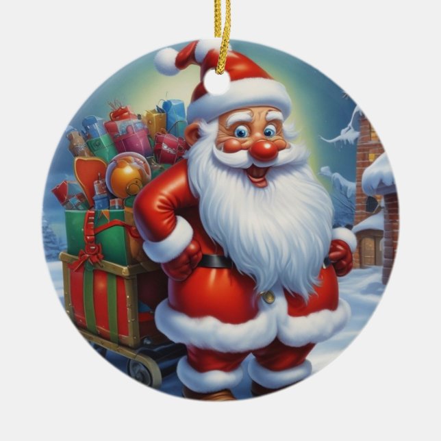 Santa Clause Merry Christmas Happy New Year Ceramic Tree Decoration (Front)
