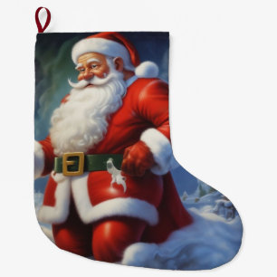 Santa Clause Merry Christmas Happy New Year Large Christmas Stocking