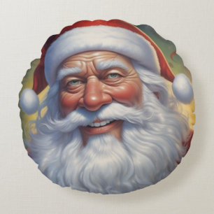 Santa Clause Merry Christmas Happy New Year Round Cushion