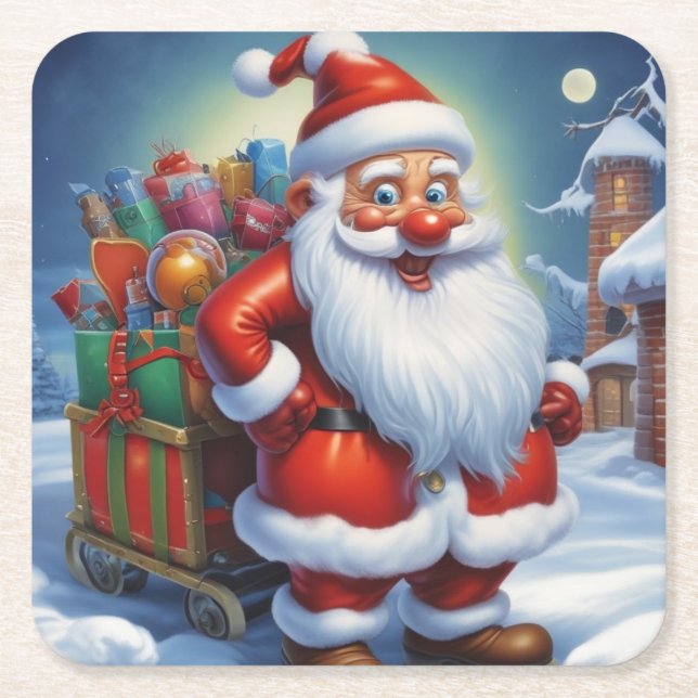 Santa Clause Merry Christmas Happy New Year Square Paper Coaster (Front)