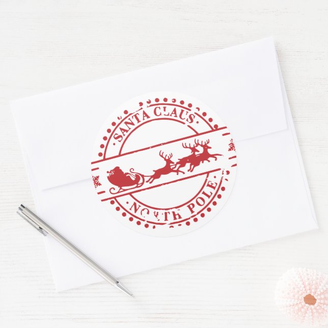 Santa Clause North Pole Classic Round Sticker (Envelope)