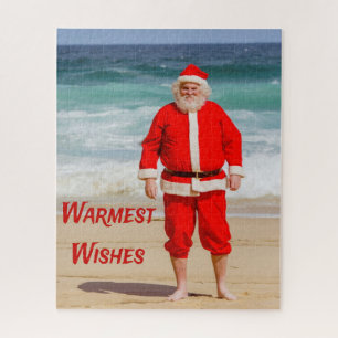 Santa Clause on Beach Warmest Wishes Funny Humor Jigsaw Puzzle
