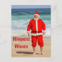 Santa Clause on Beach Warmest Wishes Funny Humour