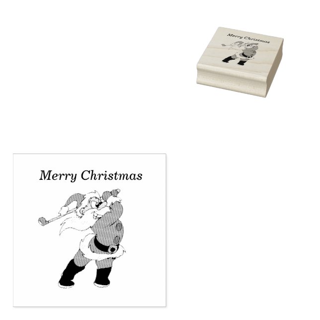 Santa Clause playing golf 2x2  Rubber Stamp (Stamped)