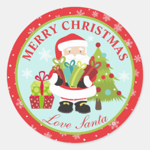 Santa Clause Presents Merry Christmas Classic Round Sticker