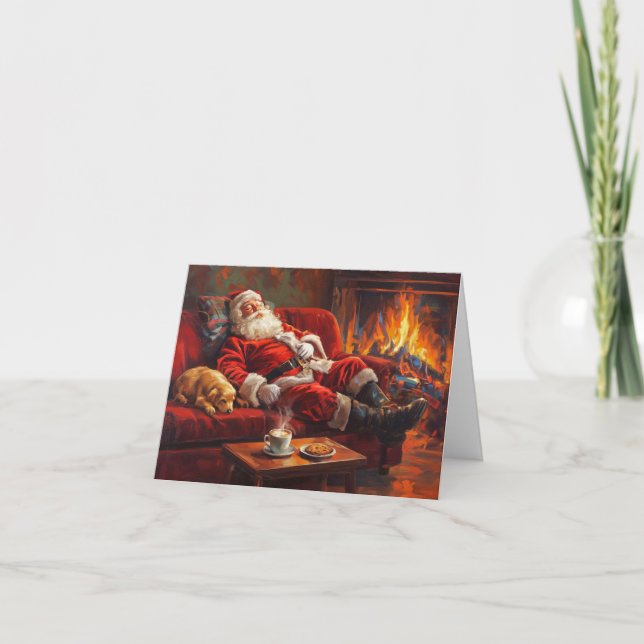 Santa Clause Resting Folded Holiday Card (Front)