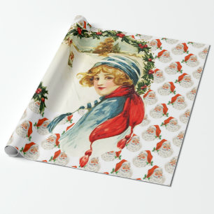 SANTA CLAUSE & RETRO CHRISTMAS GIFT WRAPPING WRAPPING PAPER