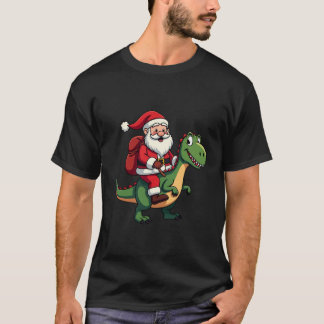 Santa Clause Riding a Dinosaur best Christmas Gift T-Shirt