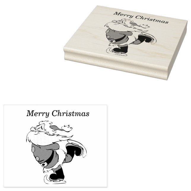 Santa Clause Skating 4x5 Rubber Stamp (Stamped)