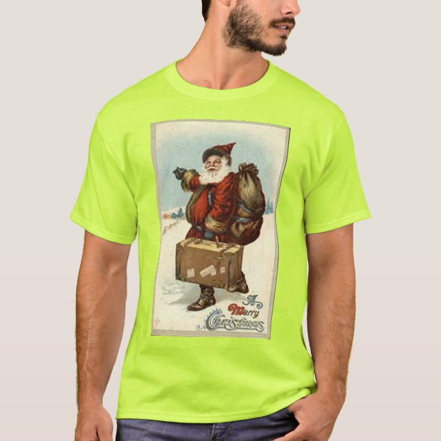 Santa Clause Suitcase Postcard T-Shirt (Front)