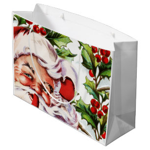 Santa clause vintage holly elegant large gift bag