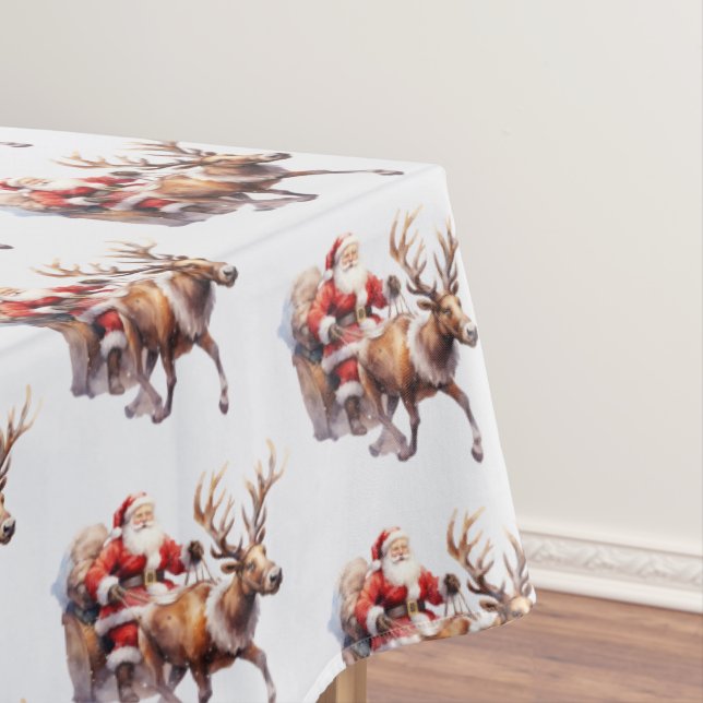 Santa Clause with a reindeer pulling his sleigh Tablecloth (In Situ)