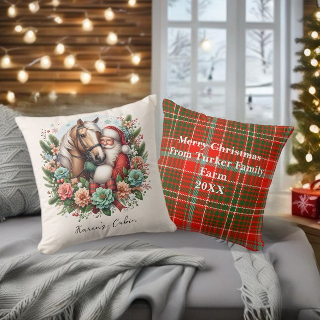 Santa Clause With Horse Christmas Cushion (Enjoy this Beautiful Christmas Horse design! Personalize with your favorite Horse Girl!
)