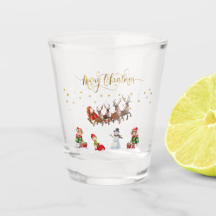 Santa Clause with reindeers pulling his sleigh Shot Glass