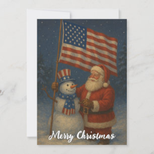 Santa Clause with Snowman Christmas Holiday Card